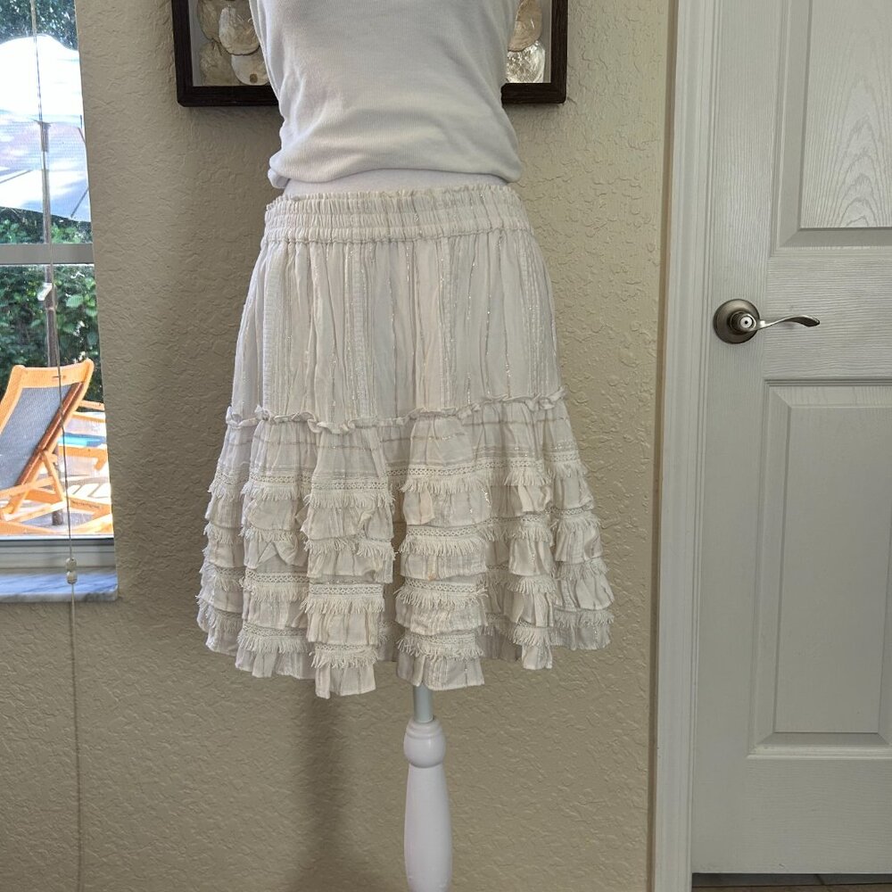 For The Republic Gold Threaded Tiered Mini Skirt